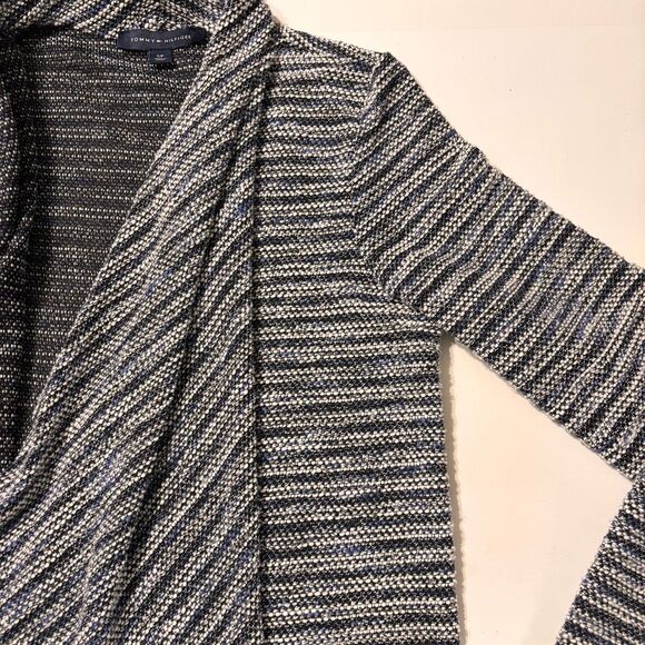 Tommy Hilfiger Women's Knit Blue White Open Front Drape Cardigan Sweater Size S - Picture 4 of 16